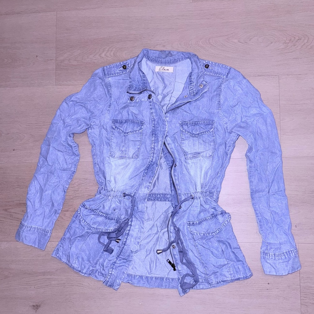 Elan Light Blue Jean Jacket with Drawstring Waist